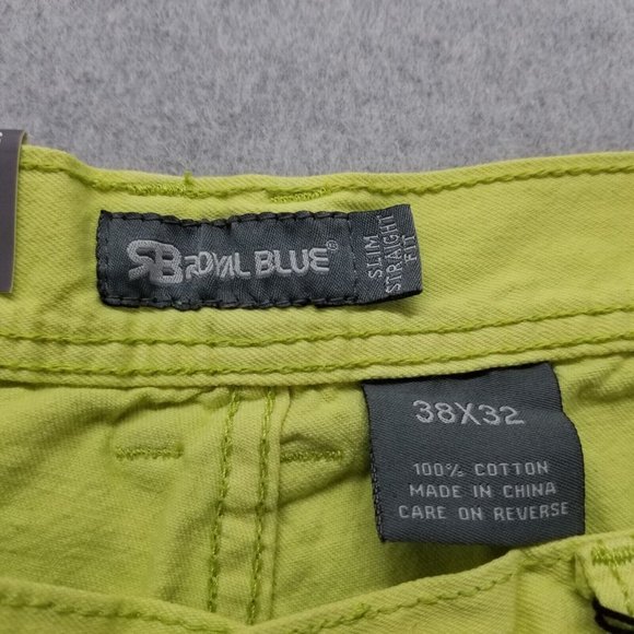 Royal Blue Shorts Mens 38 Neon Yellow Chino Pockets Casual Cotton Outdoor - Picture 6 of 9